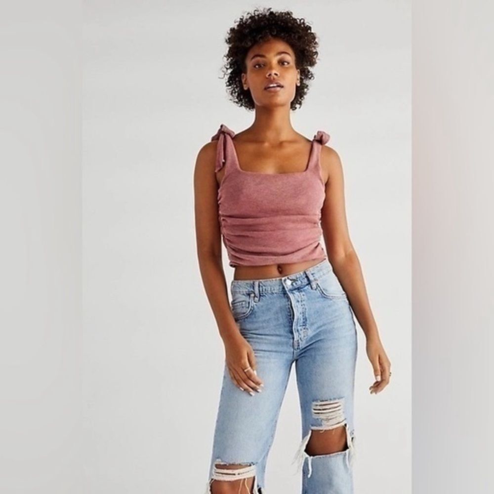 Free People Boulevard Crop Ruched Tank Roam Rouge Womens Medium
